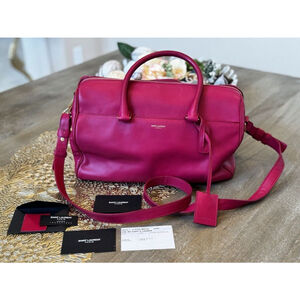 Auth YSL Yves Saint Laurent Leather Duffle 2 WAY Crossbody Hand Bag Pink Leather